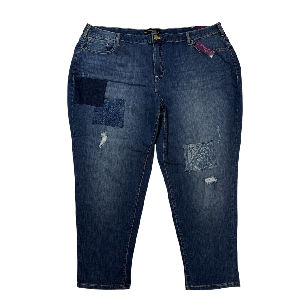 Lane Bryant Venezia Boyfriend Medium Wash Patchwork Distressed Denim Size 26